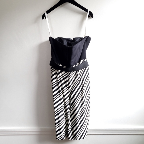 Shoshanna Strapless Draped Tulip Striped Black/White Mini Cocktail Dress Size 6 - Picture 8 of 12